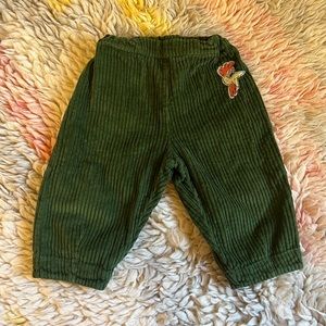 Bobo Choses green wide wale corduroy pants with chicken! Size 12-18mo.